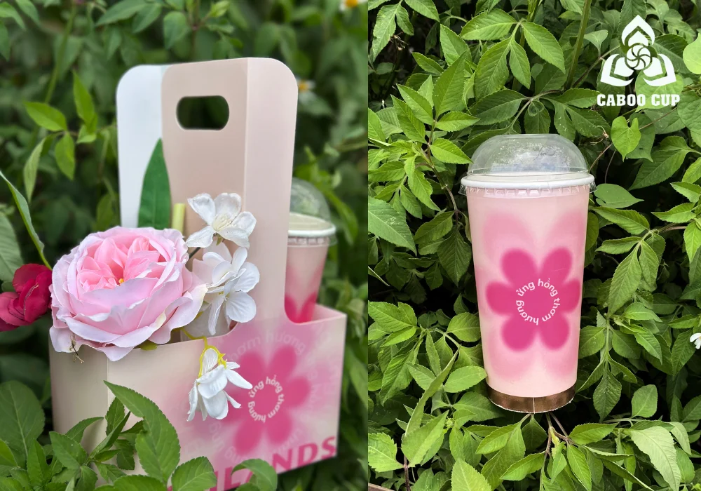 Giỏ hoa ửng hồng cùng ly giấy Highlands gây sốt dịp 08/03